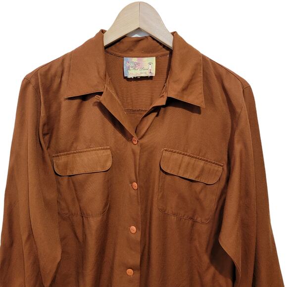 Fred David Chemise VTG Brown Button Front Shirt with Flap Pockets 70s 80s READ - Picture 4 of 6